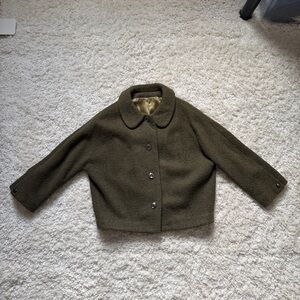 Vintage Olive Green Silk Lined Jacket. Pearl Buttons. BEAUTY! Sz Med.